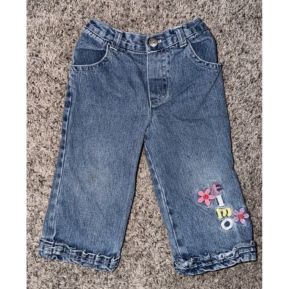 Y2k Sesame Street Toddler Denim Blue‎ Jeans 12M Pull On Embroidered Elmo Name
